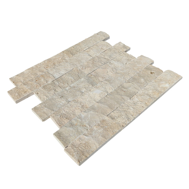 Ivory Light Travertine 4xFree-length split face wall tile angle view