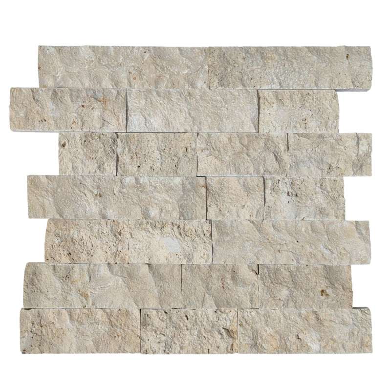 Ivory Light Travertine 4xFree-length split face wall tile top view