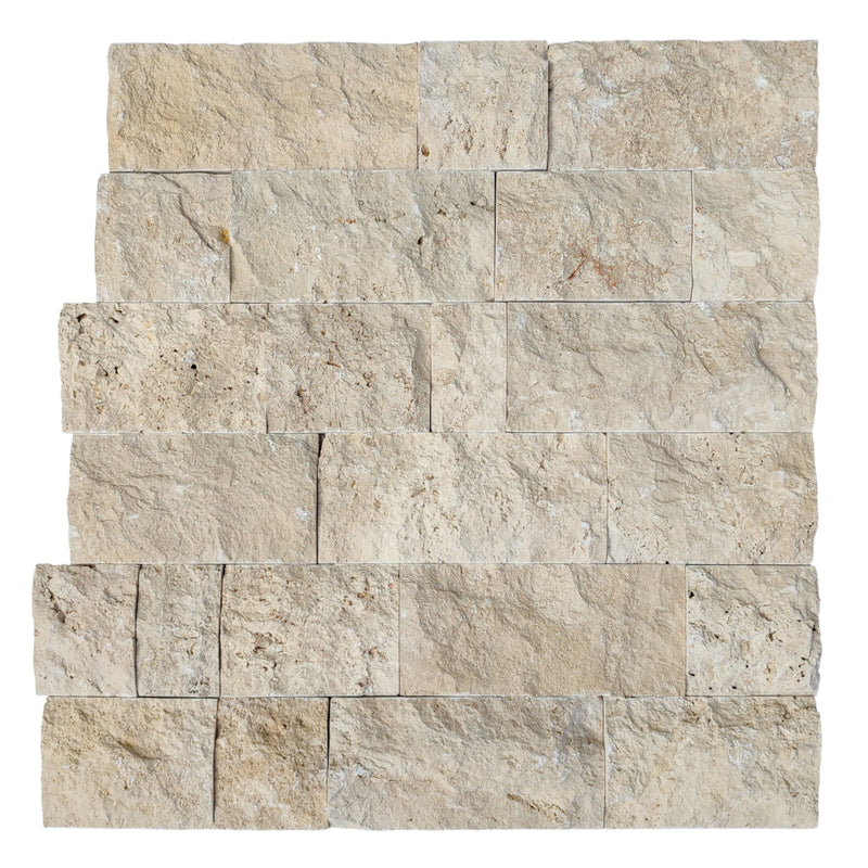 Ivory Light Travertine 6xFree-length split-face wall tile top view