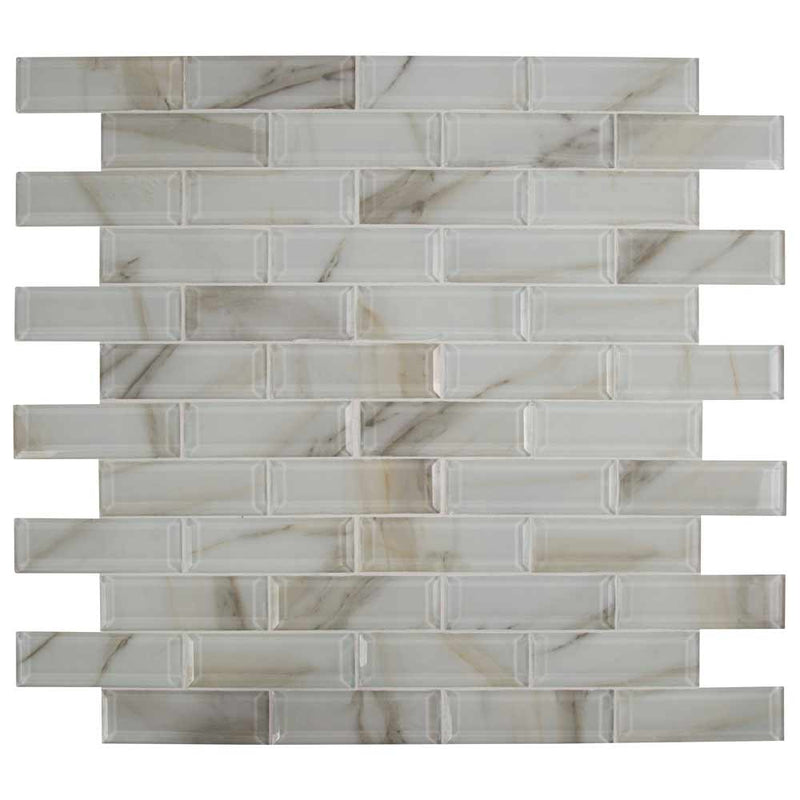 Ivory amber beveled subway 11.81X11.81 glass mesh mounted mosaic tile SMOT GLSST IVOAMB8MM product shot multiple tiles top view