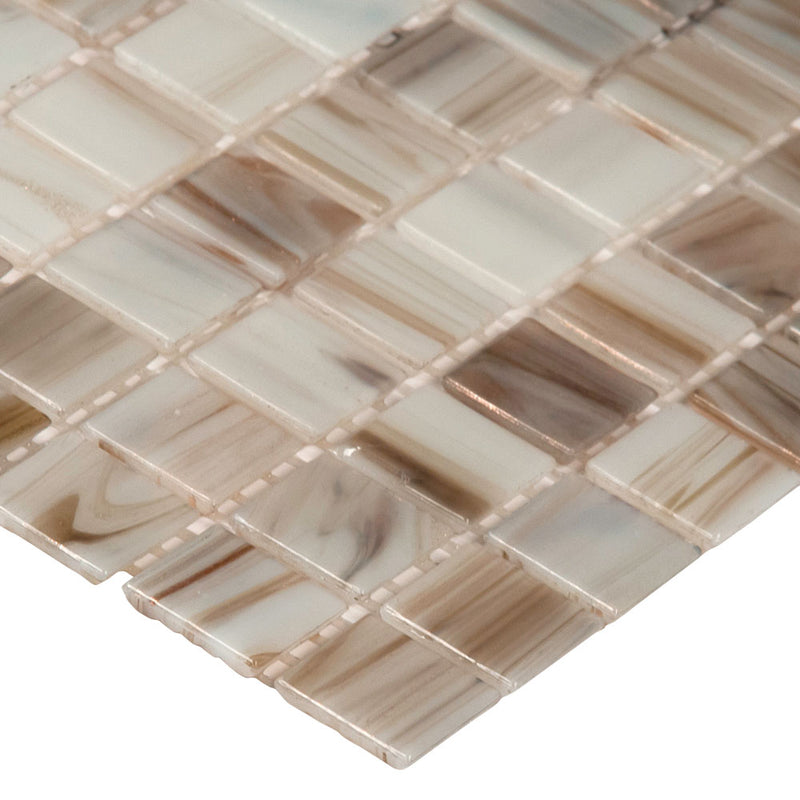 Ivory iridescent 12x12 glass meshmounted mosaic tile THDW3-SH-IVRYIR3-4X3-4GL product shot profile view