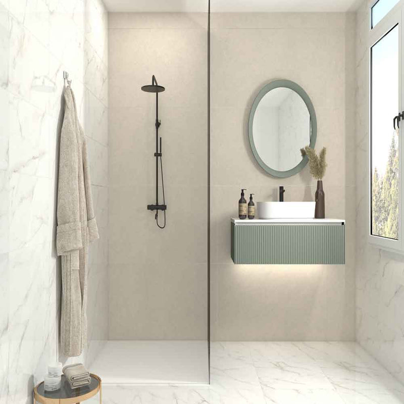 Kaya calacatta lucca 12x24 polished porcelain floor and wall tile NKAYCALLUC1224P product shot bathroom view