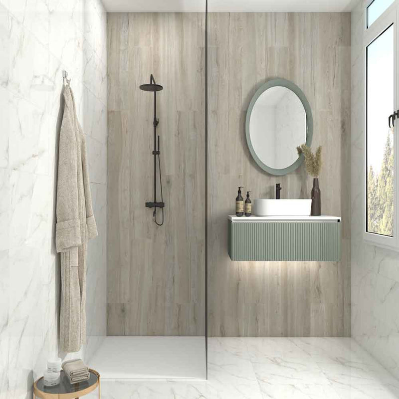 Kaya calacatta lucca 24x24 matte porcelain floor and wall tile NKAYCALLUC2424 product shot bathroom view