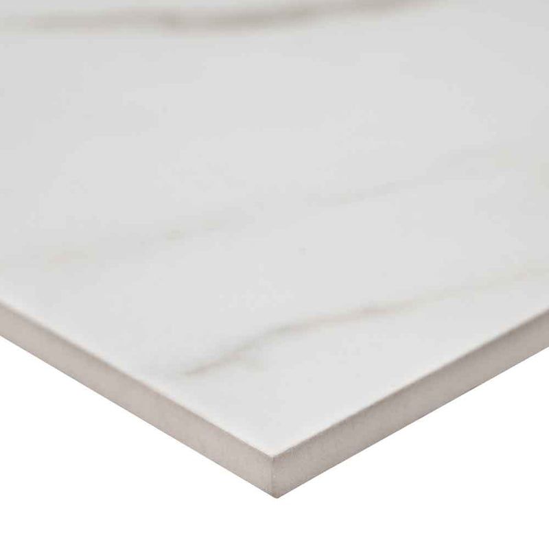 Kaya calacatta lucca 24x48 polished porcelain floor and wall tile NKAYCALLUC2448P product shot profile view