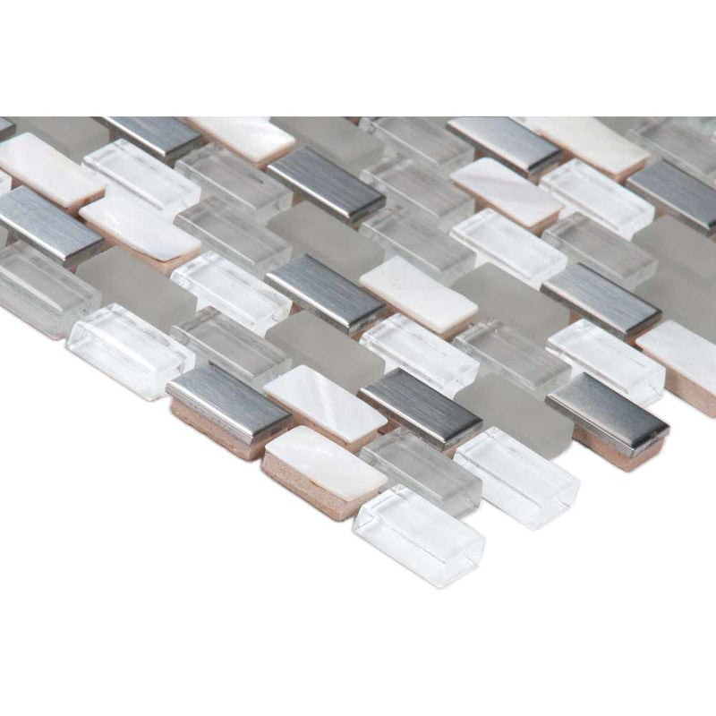 Keshi blend 12X12 glass metal mesh mounted mosaic tile SMOT-GLSMT-KESHI8MM product shot profile view