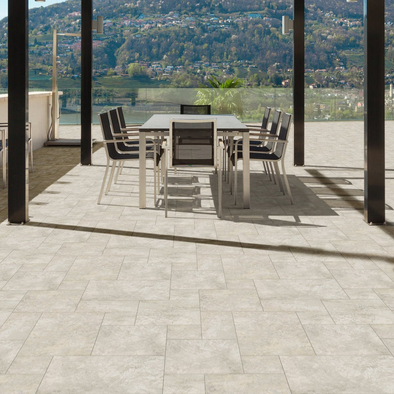 Trevi Silver Pattern 24"x24" Matte Porcelain Paver - MSI Collection product shot outdoor dinning view