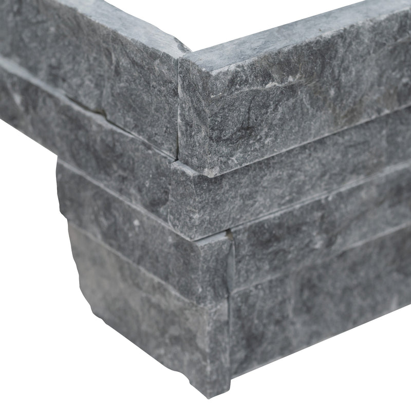 Rockmount glacial grey splitface lpnlmglagry618cor ledger corner 6"x18" natural marble wall tile msi collection product shot corner view