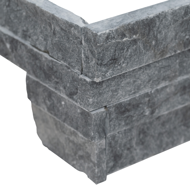 Rockmount glacial grey splitface lpnlmglagry618cor ledger corner 6"x18" natural marble wall tile msi collection product shot profile view