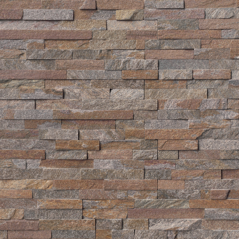 Rockmount Amber Falls Splitface Ledger Corner 6"x18" Natural Quartzite Wall Tile product shot wall view