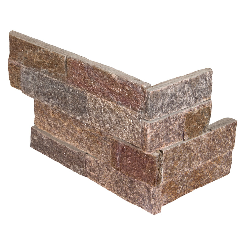 Rockmount Amber Falls Splitface Ledger Corner 6"x18" Natural Quartzite Wall Tile product shot ledger corner view