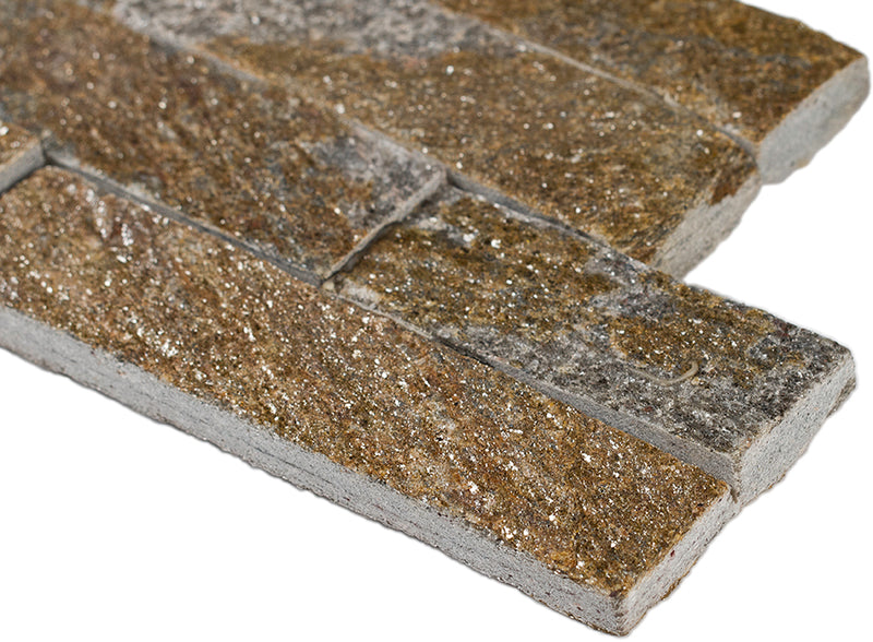 Rockmount Amber Falls Splitface Ledger Corner 6"x18" Natural Quartzite Wall Tile product shot edge view