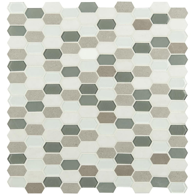 Lascari picket 11.63X12 glass stone mesh mounted mosaic tile SMOT-SGLSPK-LAS8MM product shot multiple tiles top view