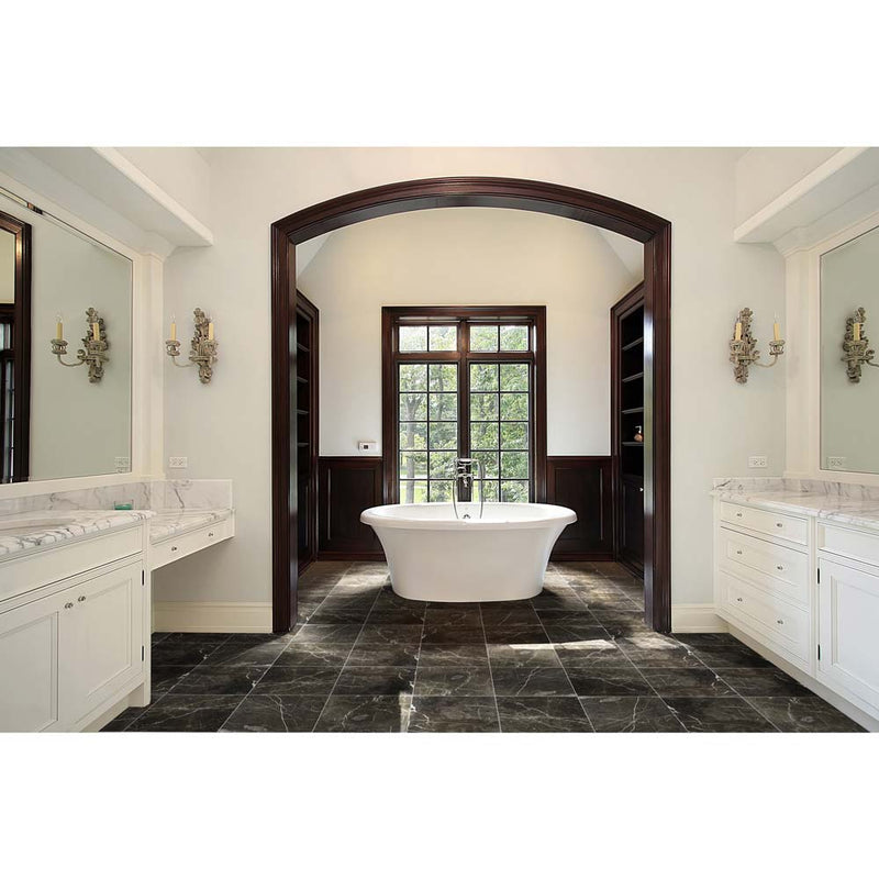 Laurent brown 12 in x 12 in polished marble floor and wall tile TCLAUBRN1212 product shot tile bathroom view