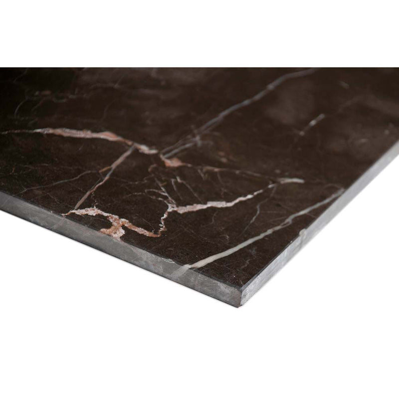 Laurent brown 12 in x 12 in polished marble floor and wall tile TCLAUBRN1212 product shot tile profile view