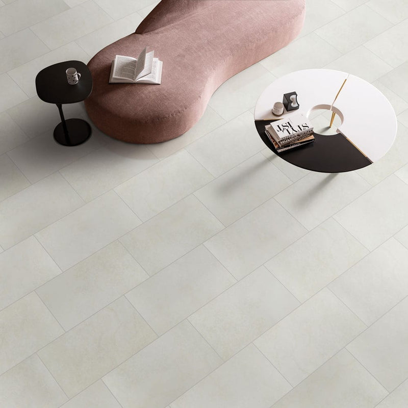 Legend white 12x24 matte porcelain floor and wall tile NLEGWHIT1224 product shot living room view