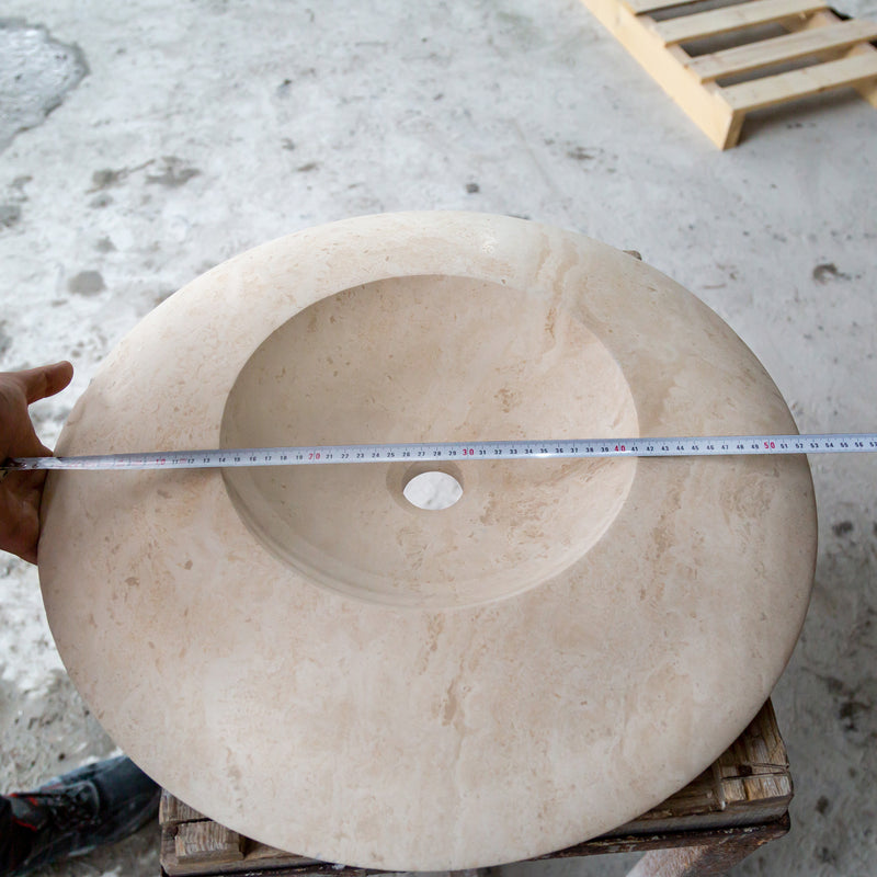 Light Travertine Stone Ufo Shape Vessel Sink NTRSTC17 D21 H6 diameter measure view