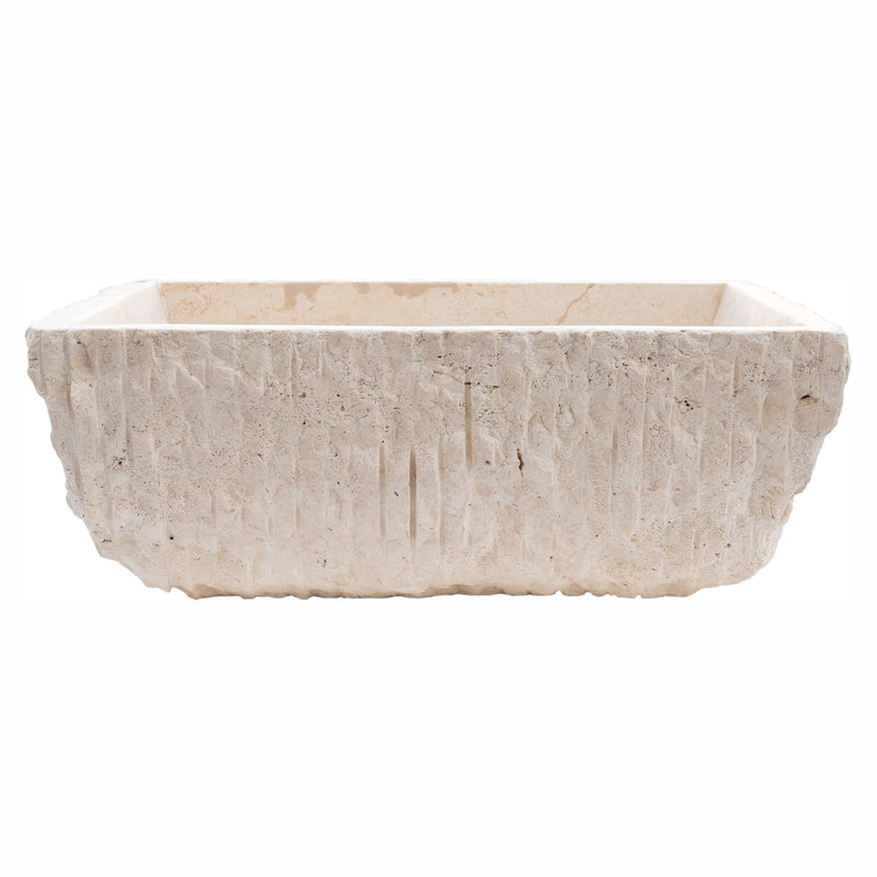 Troia Light Rustic Travertine Above Vanity Bathroom Sink Honed Interior Hand Chiseled Exterior side view