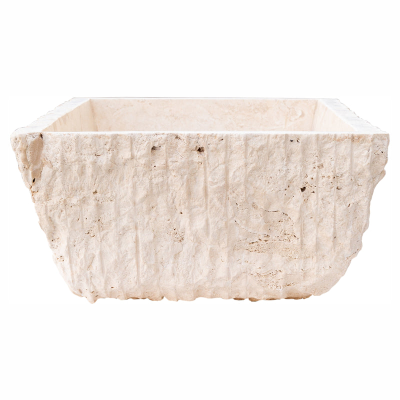 Troia Light Rustic Travertine Above Vanity Bathroom Sink Honed Interior Hand Chiseled Exterior side view