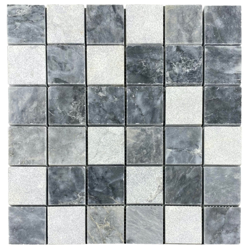 Luna sky marble mosaic 2x2 honed sand-blasted mix on 12x12 mesh top