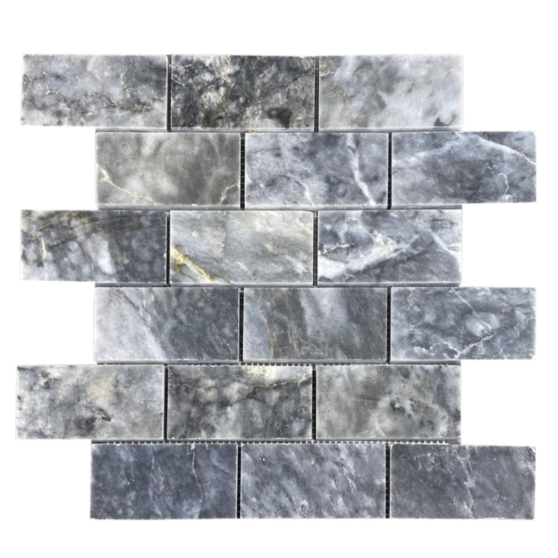 Luna Sky Marble 2"x4" Brick on 12" x 12" Mesh Mosaic Tile - Belair Collection