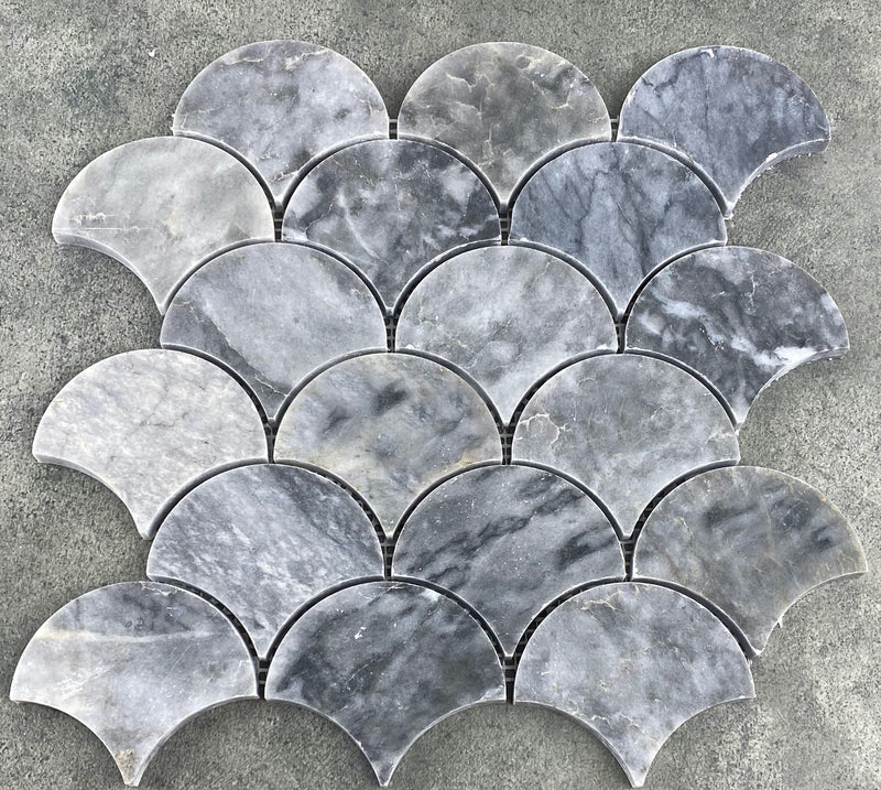 Luna sky marble mosaic laguna on 12x12 mesh brick honed top view