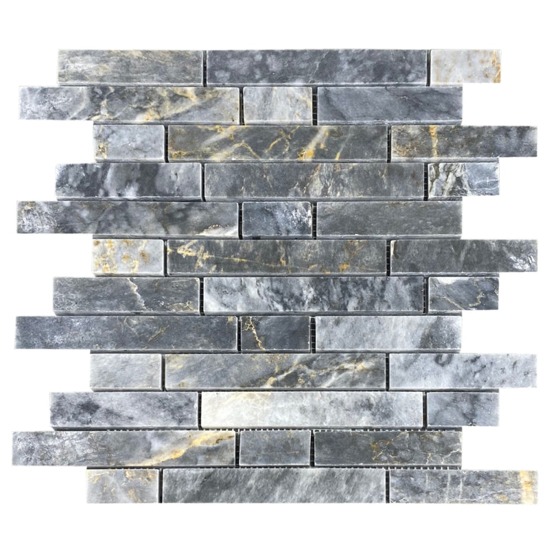 Luna sky marble mosaic liner on 12x12 mesh brick honed top view