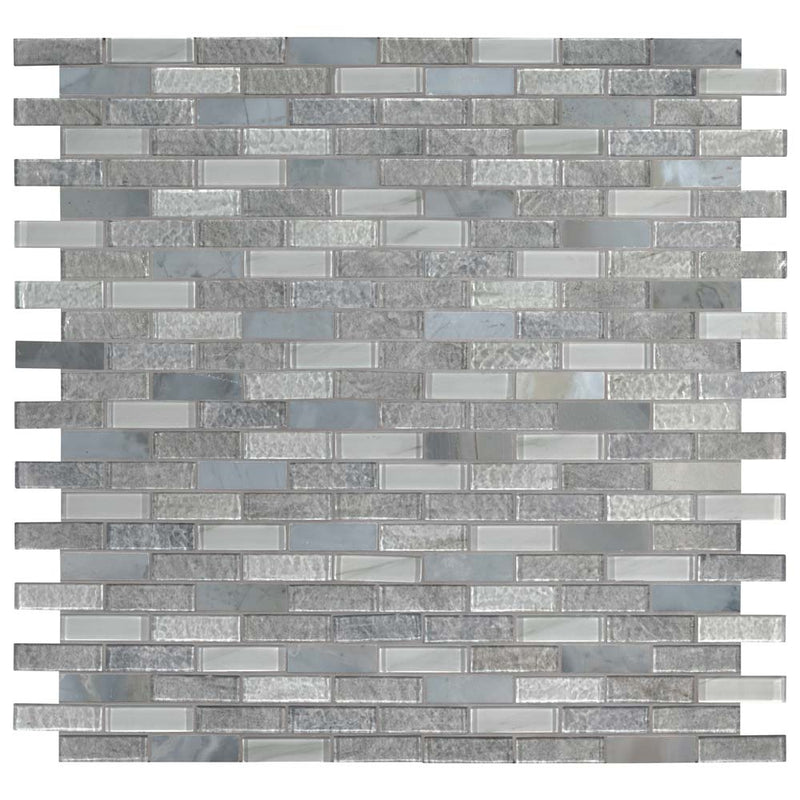 Lupano 11.63 x 11.72 glass stone blend mesh mounted mosaic tile 1 x 3 SMOT-SGLS-LUPA8MM product shot one tile top view