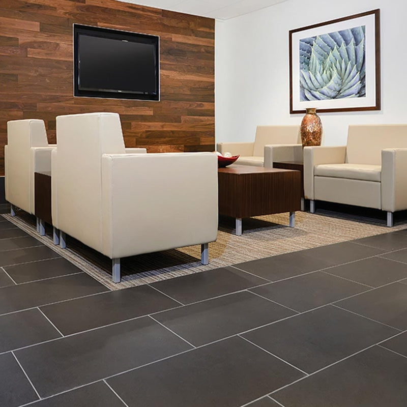 Luxe absolute black honed porcelain floor and wall tile liberty us collection LUSIRH1224012 product shot room view