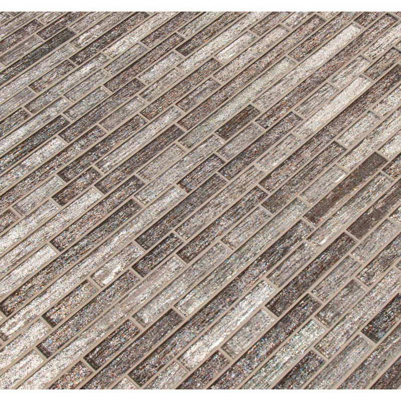 Luxe interlocking 11.81X11.81 glass mesh mounted mosaic tile SMOT-GLSIL-LUX8MM product shot multiple tiles angle view