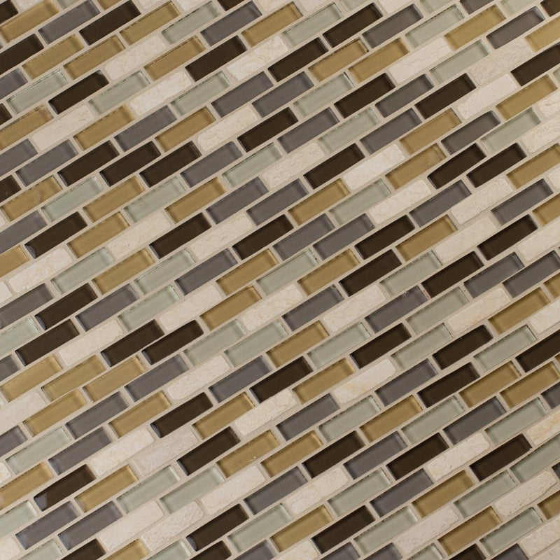 Luxor valley brick 12X12 glass stone mesh mounted mosaic tile THDW1-SH-LV-8MM product shot multiple tiles angle view