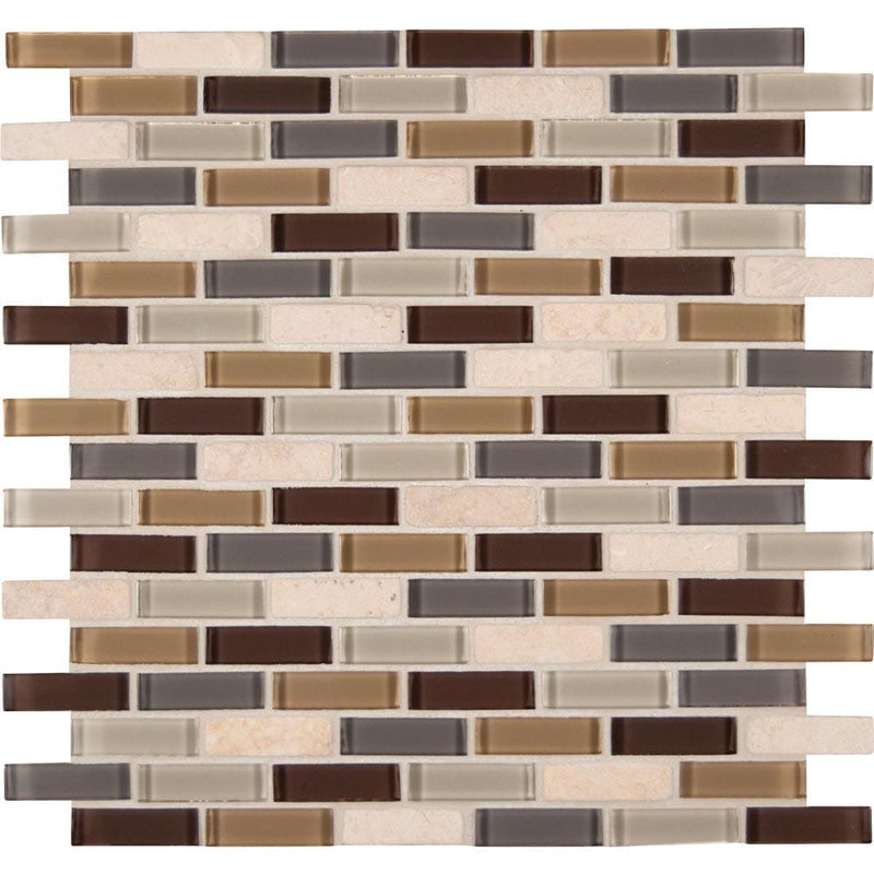 Luxor valley brick 12X12 glass stone mesh mounted mosaic tile THDW1-SH-LV-8MM product shot multiple tiles close up view