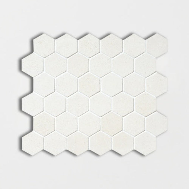 Champagne Honed 10 3/8"x12" Hexagon Limestone Mosaic Tile product shot wall view