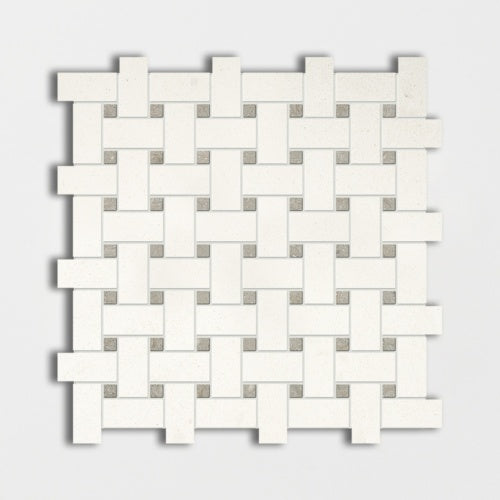 Champagne & Olive Green Honed 12"x12" Basket Weave Limestone Mosaic Tile product shot wall view