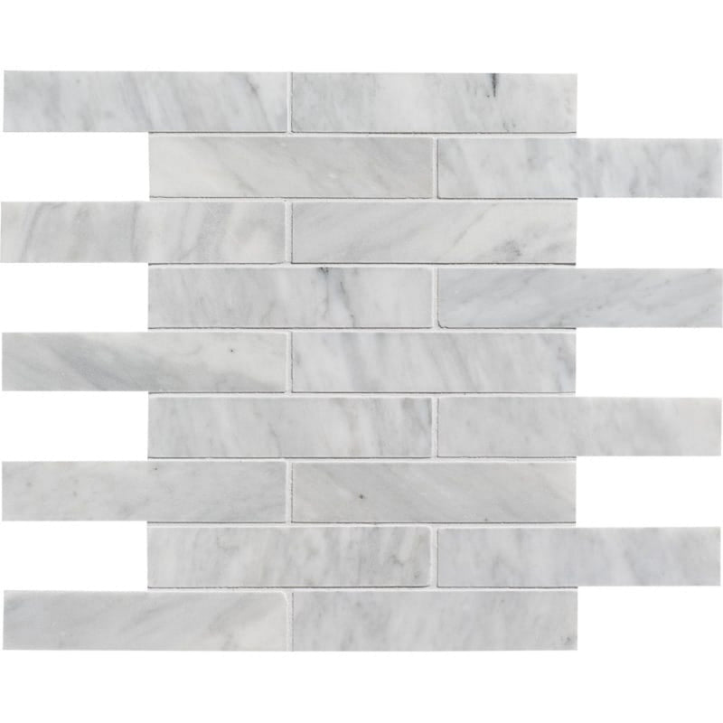Cararra Honed 12"x12" Marble 1 1/4"x6" Mosaic Tile product shot tile view