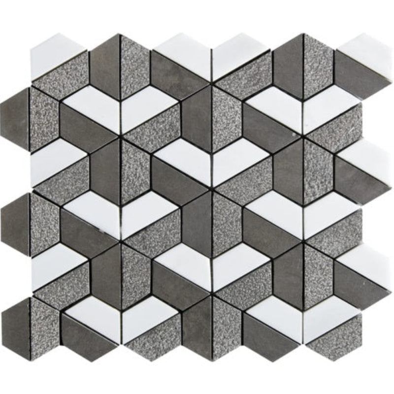 Heritage & Snow White 10 3/8"x12" Textured 3d Hexagon Limestone Mosaic product shot tile view