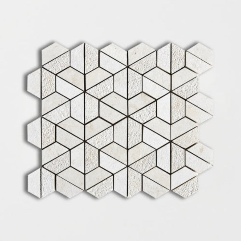 Hampton Textured 10 3/8"x12" 3d Hexagon Limestone Mosaic Tile product shot profile view
