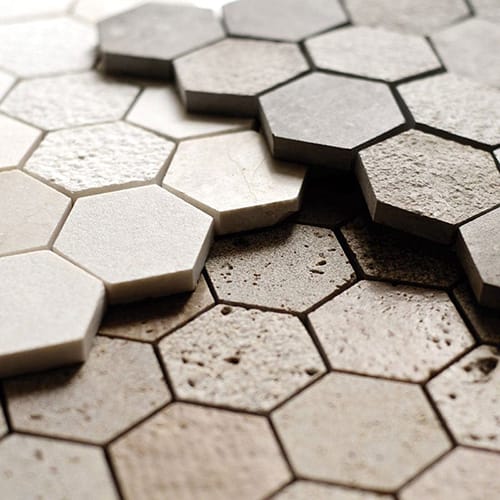 Heritage Textured 10 3/8"x12" Hexagon Limestone Mosaic product shot edge view