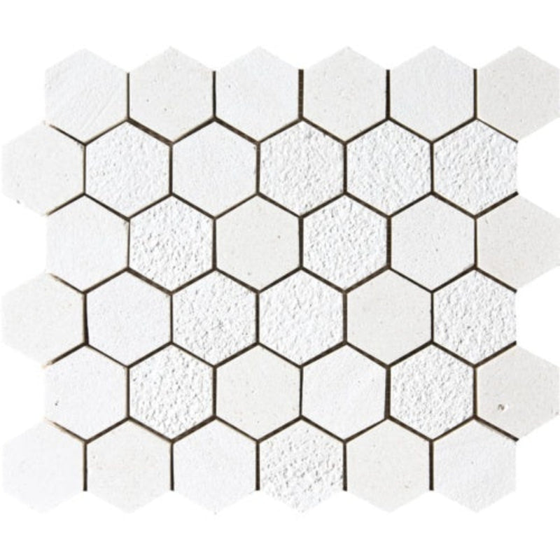 Hampton Textured 10 3/8"x12" Hexagon Limestone Mosaic Tile product shot wall view