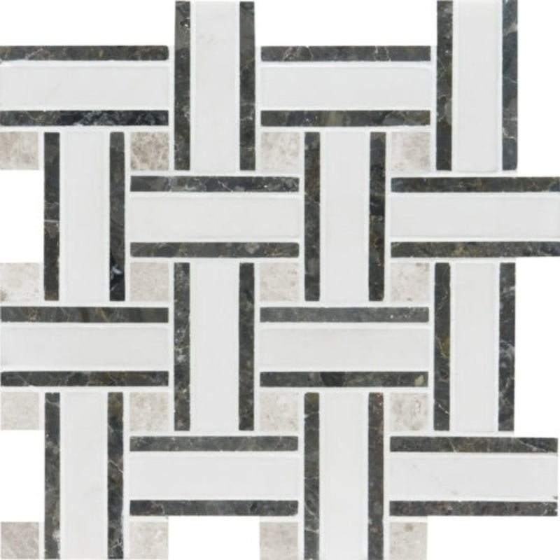 Winslow White 12"x12" Polished Lattice Marble Mosaic product shot wall view