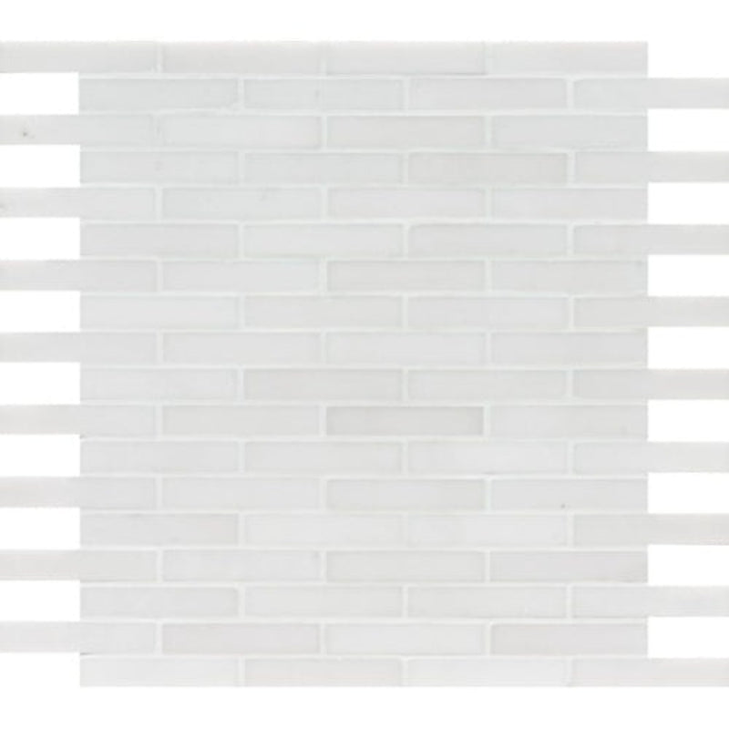 Winslow White 12"x12" Polished Marble Mosaic 5/8x3 product shot wall view