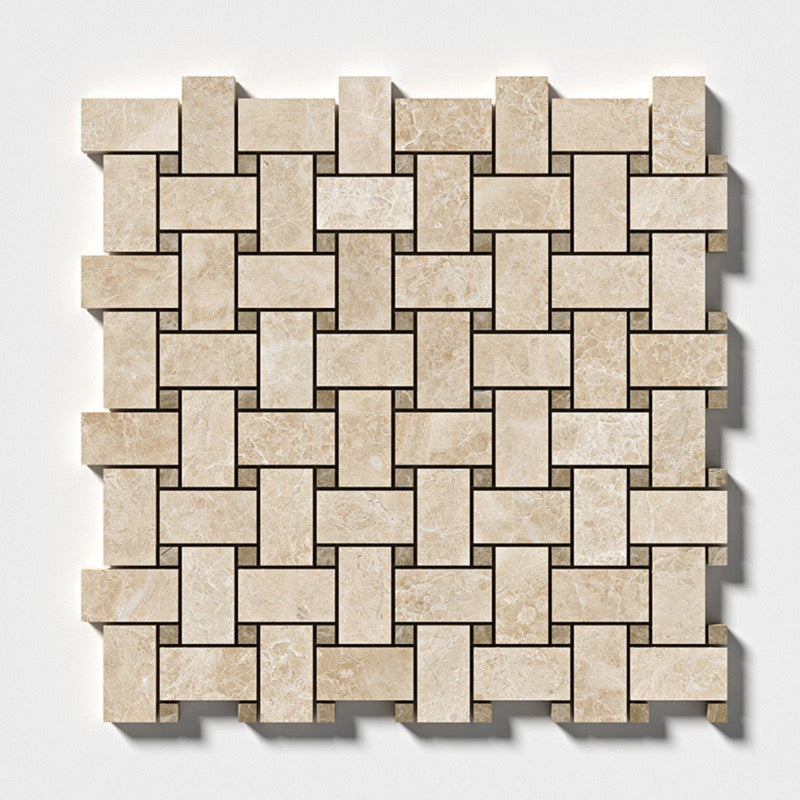 Cappuccino Polished 12"x12" Basket Weave Marble Mosaic product shot tile view