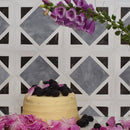 Snow White-Black Foster Light 13 9/16"x13 9/16" Polished Kent Marble Mosaic room shot decorative view