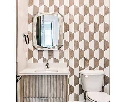 Centennial Snow White Honed Mcm Hexagon 8" Limestone Mosaic Tile room shot bathroom view 2