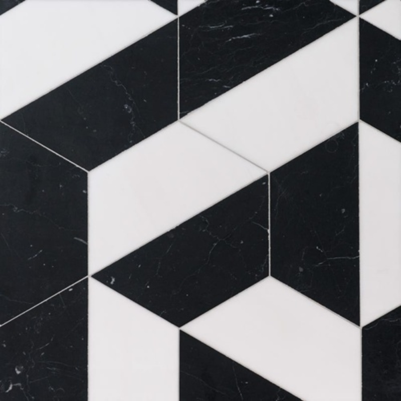 White and Black Honed Mcm Hexagon 8" Marble Mosaic 8" - Checkerboard Collection product shot wall view