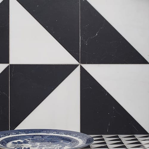 White and Black Honed Mcm Square Marble Mosaic 8"x8" Checkerboard Collection room shot kitchen view 3