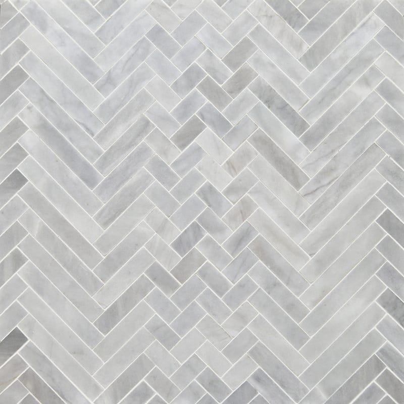 Cararra Honed 16 5/6"x12 1/16" Mixed Herringbone Marble Mosaic product shot tile view