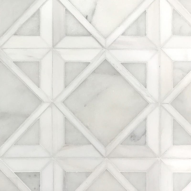 Snow White Lonte 13 9/16"x13 9/16" Multi Finish Kent Marble Mosaic Tile product shot wall view