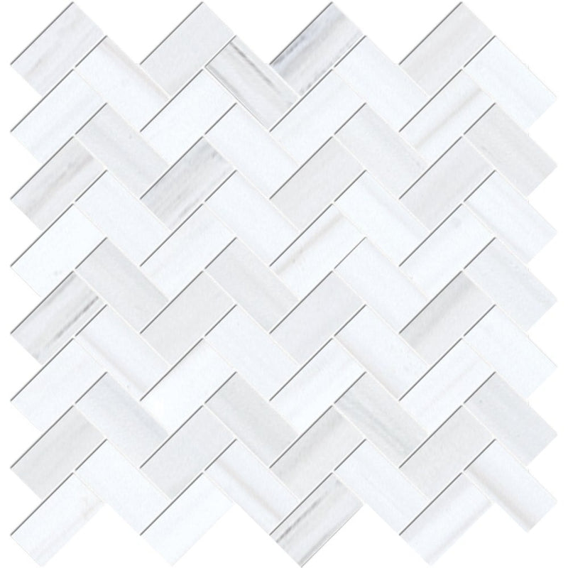 White Dolomiti 12 1/8"x13 3/8" Classic Honed Herringbone Marble Mosaic product shot tile view