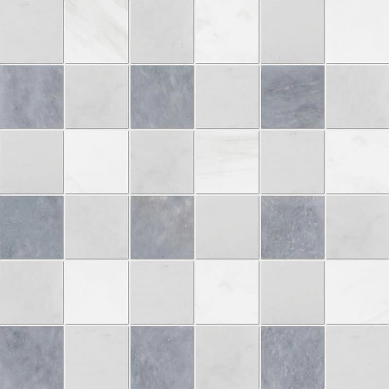 Allure Light Snow White Glacier Honed 12"x12" Marble 2"x2" Mosaic Tile product shot tile view 
