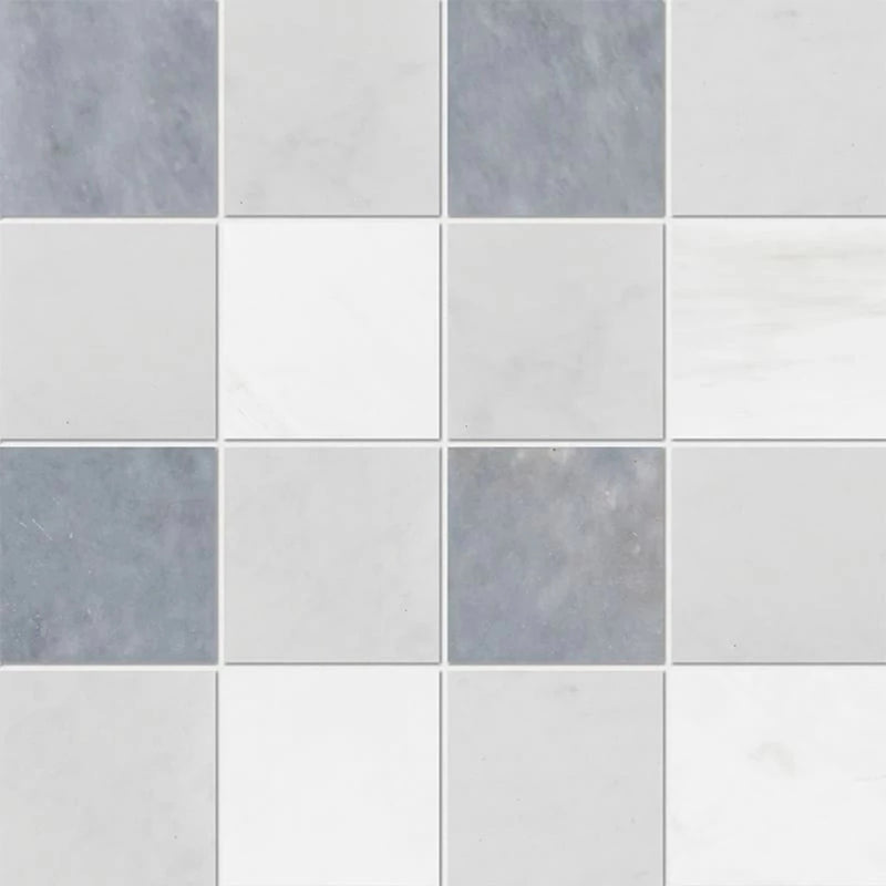 Allure Light Snow White Glacier 16"x16" Honed Marble 4"x4" Mosaic Tile product shot tile view